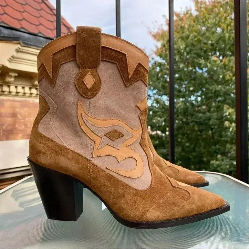 New Free People Toral Western Suede Boots Brown Womens 8 - Picture 13 of 13